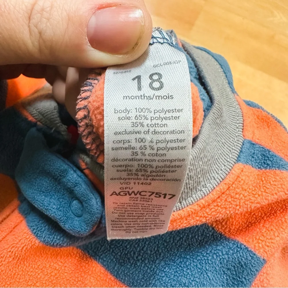 Carters Orange & Blue Striped Fleece “Best Brother” Footie Pajamas Size 18M